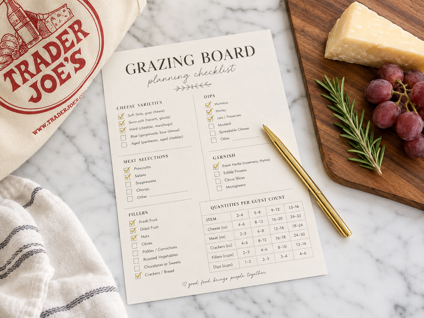 grazing-board-planning-checklist-flat-lay-gold-pen-wooden-board-trader-joes