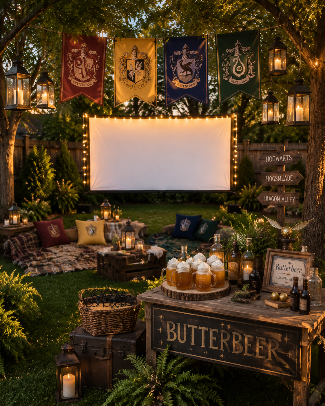 harry-potter-themed-backyard-movie-night-afternoon-butterbeer-banners