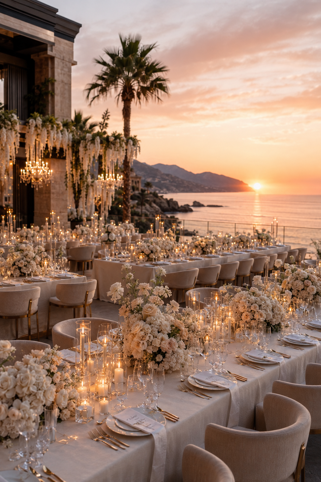 modern-summer-wedding-long-communal-tables-ocean-view.