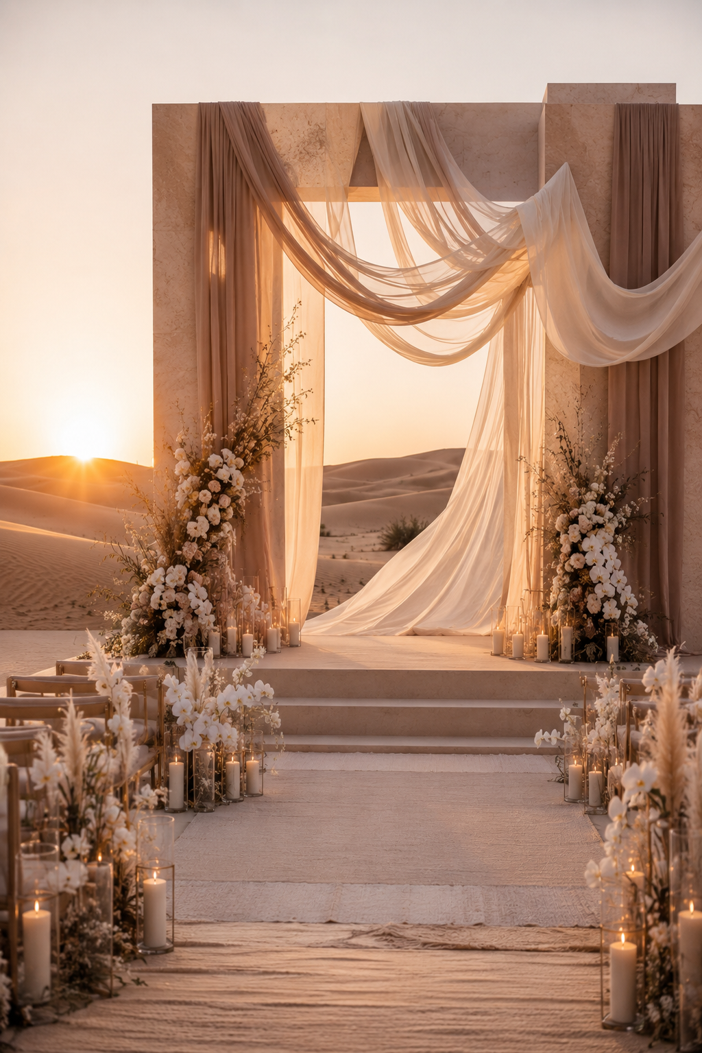 modern-summer-wedding-sheer-fabric-backdrop-desert