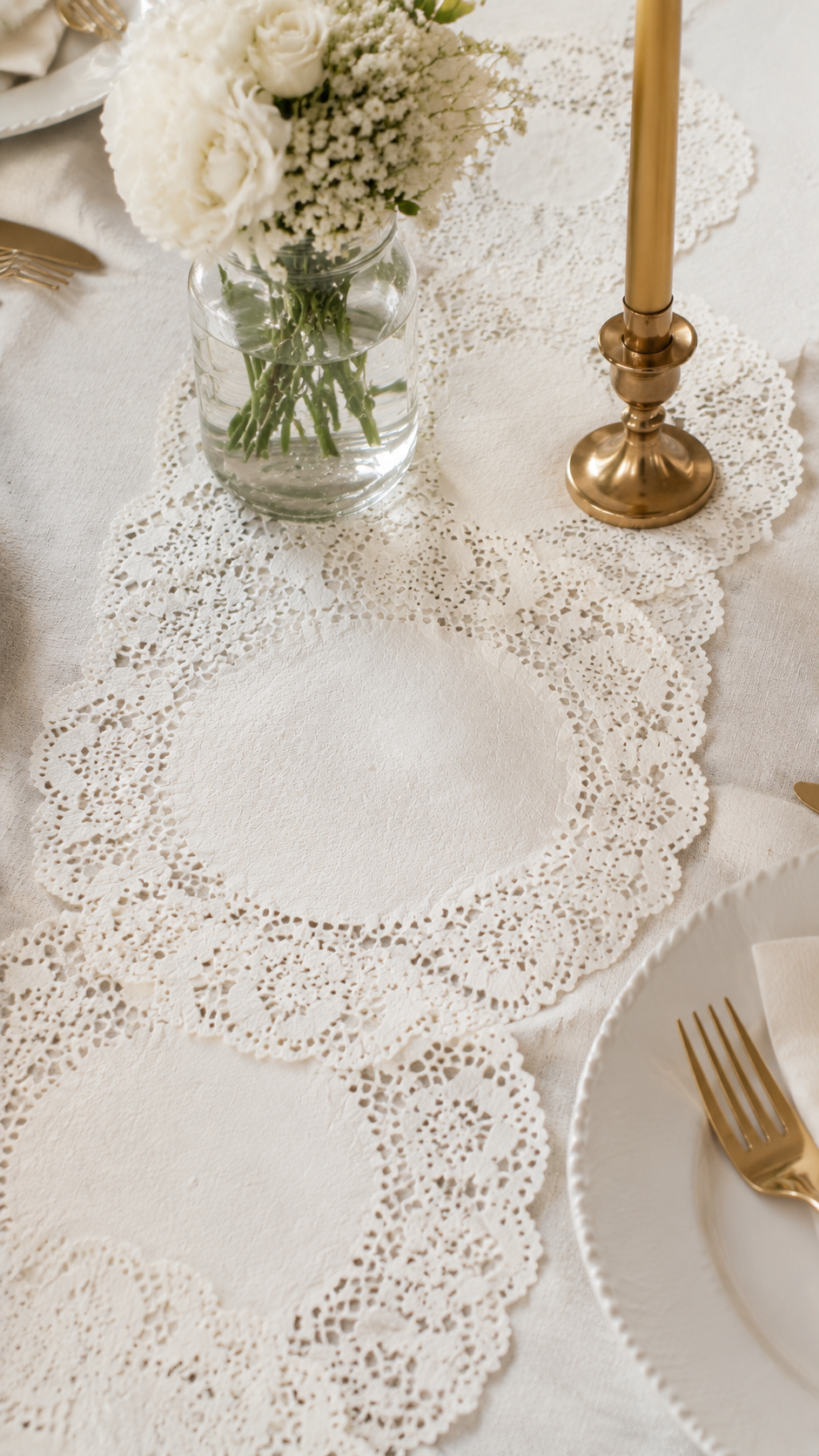 Dollar Store Doily Table Runner diy bridal shower decorations 