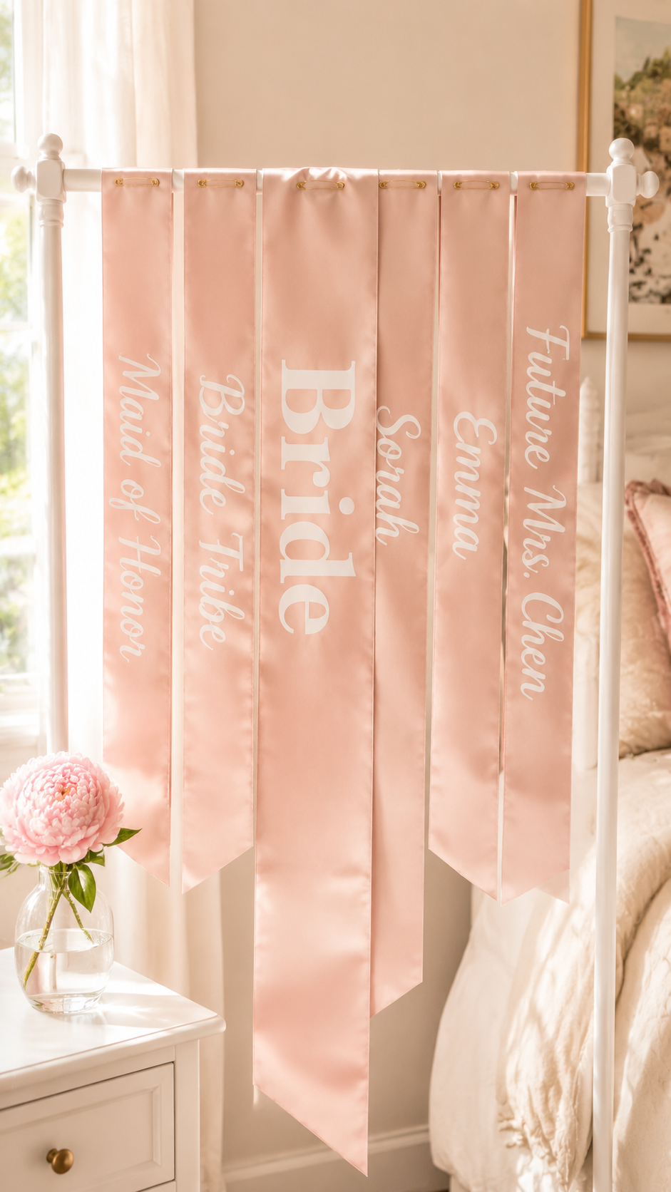 personalized-bachelorette-sashes-bride-maid-of-honor-tribe-custom-names-clothing-rack