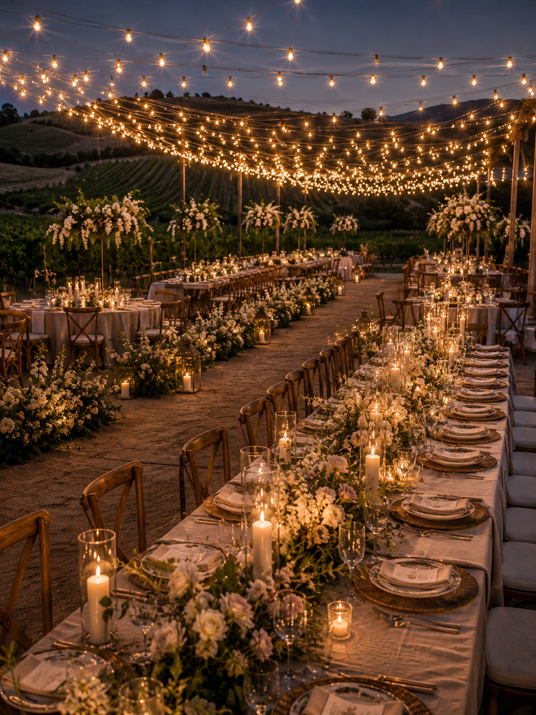 summer-wedding-string-lights-vineyard-reception