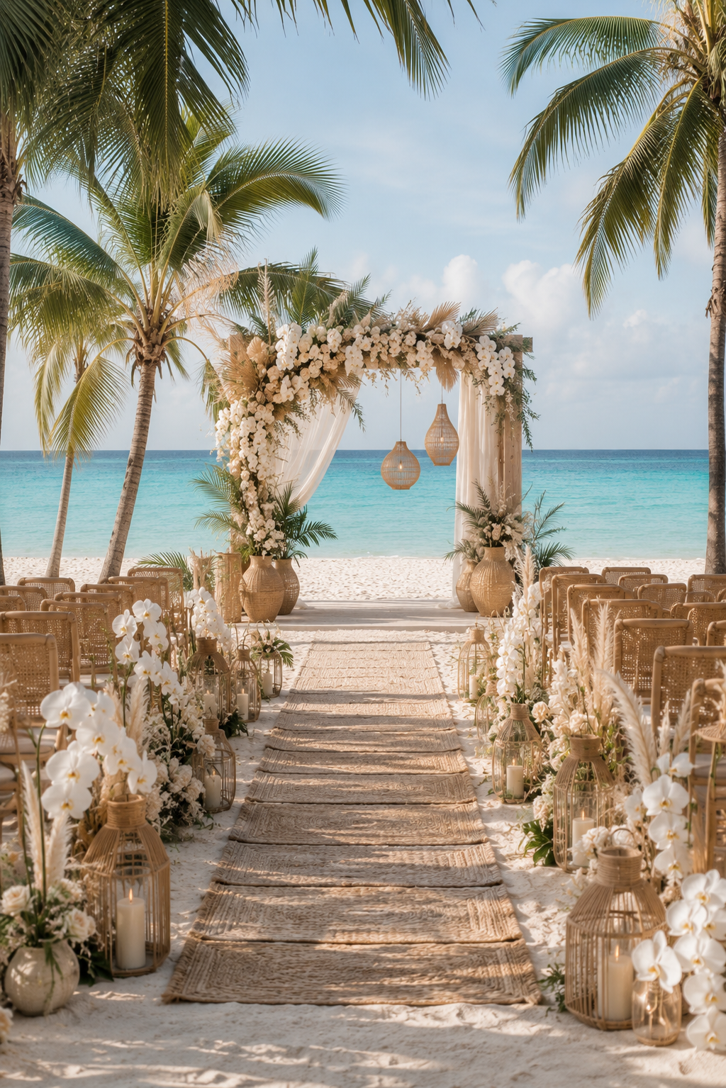 tropical-summer-wedding-barefoot-ceremony-setup