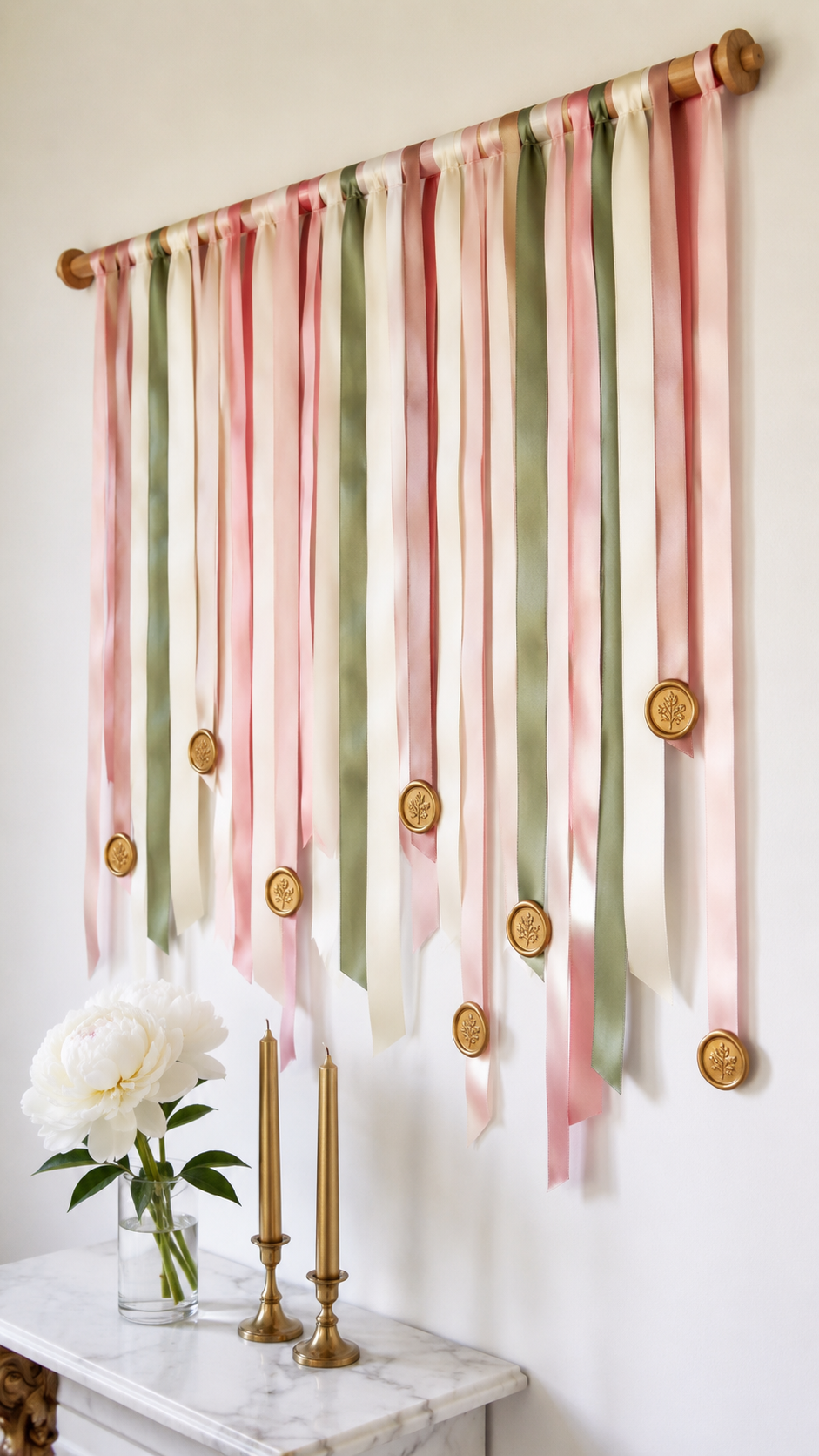 wax-seal-ribbon-hanging-backdrop-blush-sage-ivory-birthday