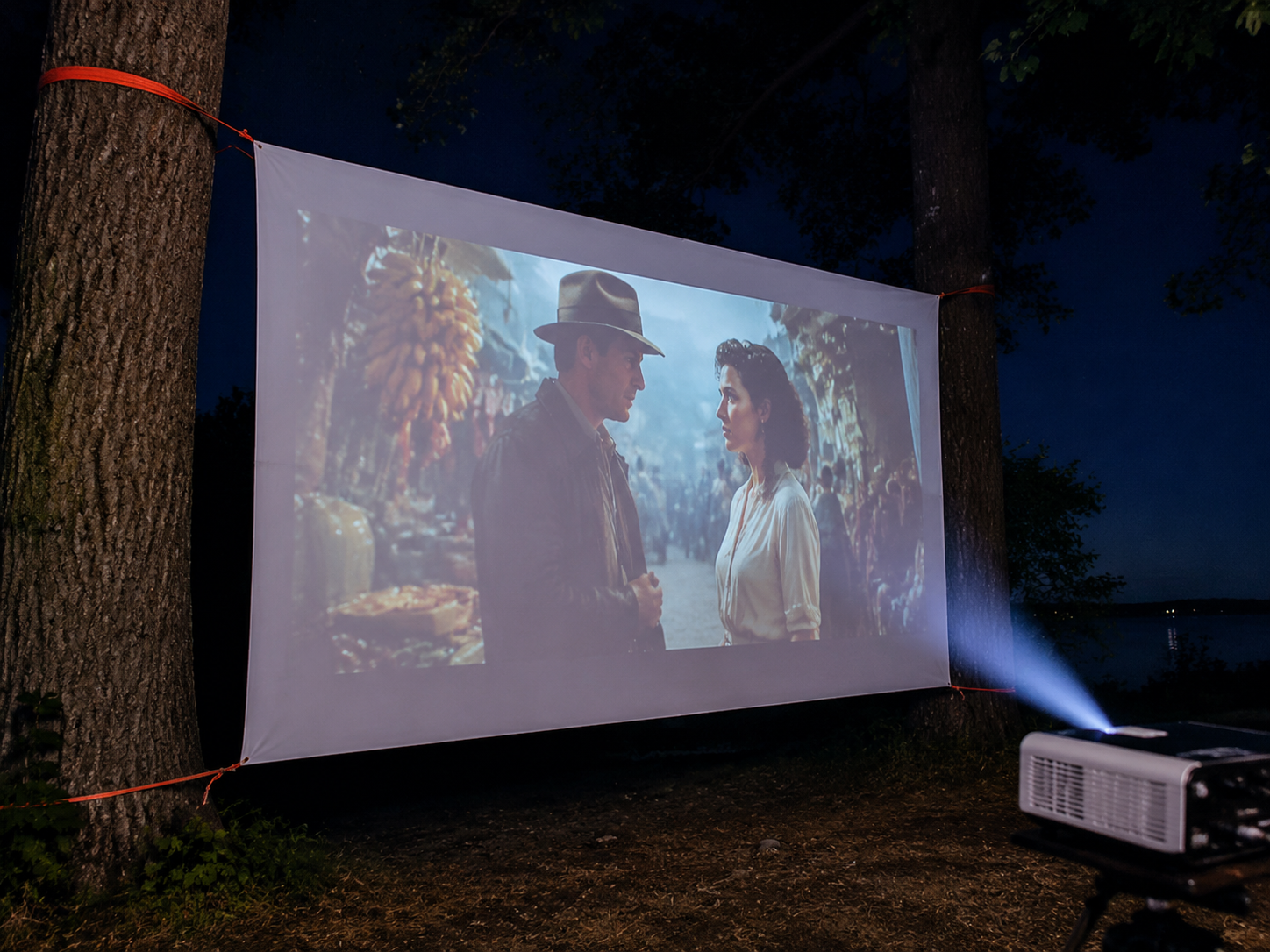 white-bedsheet-screen-backyard-movie-night-taut-daytime