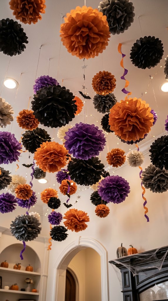 Tissue Paper Pom Pom Ceiling Decor