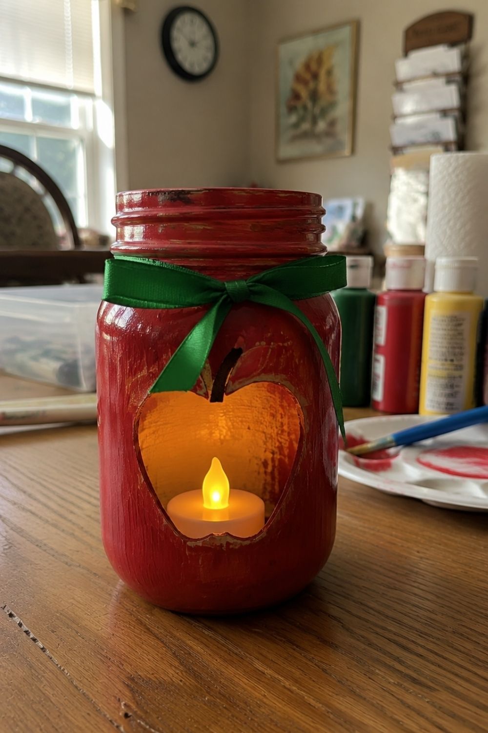 Apple Mason Jar Luminary August crafts for seniors