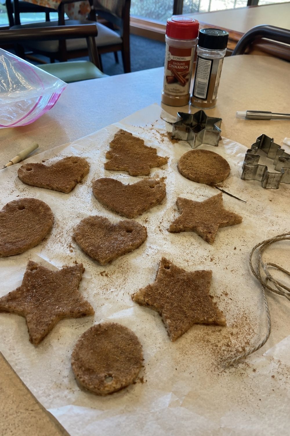 Freshly cut cinnamon applesauce ornaments