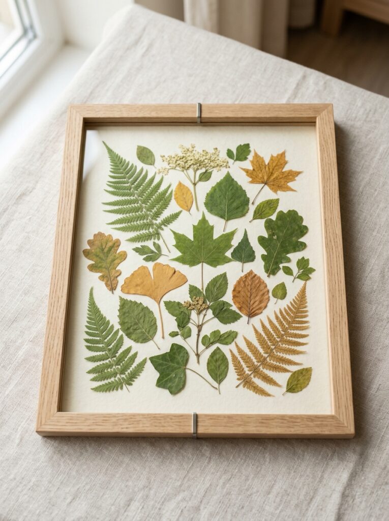 Leaves_in_wooden_picture_frame