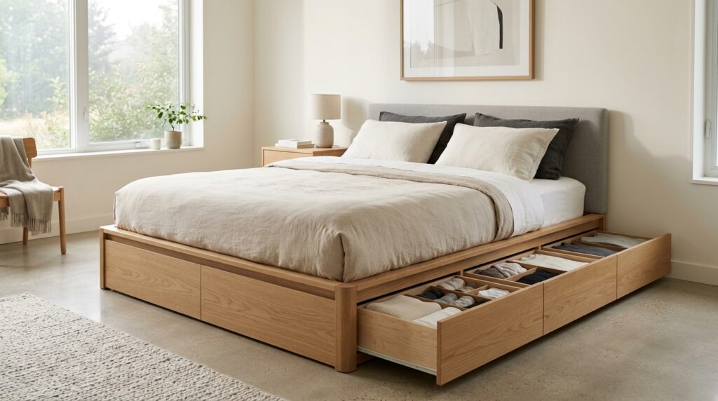 Modular-Drawer-System-Built-Into-Bed-Frame-DIY-under-bed-storage-ideas