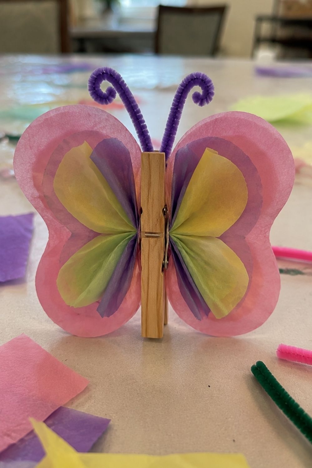 Tissue Paper Butterfly August crafts for seniors