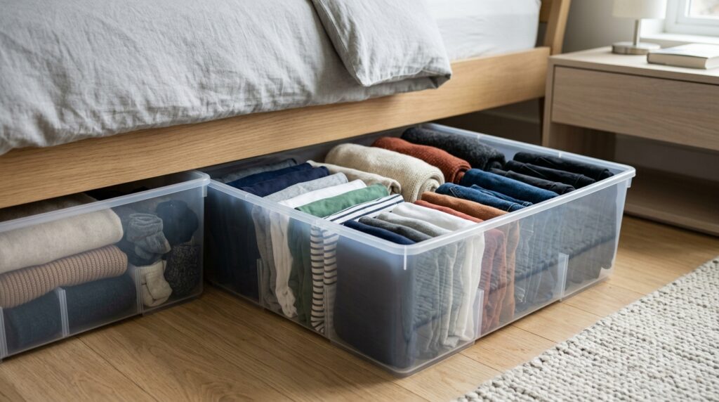 Vertical-Folding-Organizers-For-Clothing-Stacks-DIY-under-bed-storage-ideas