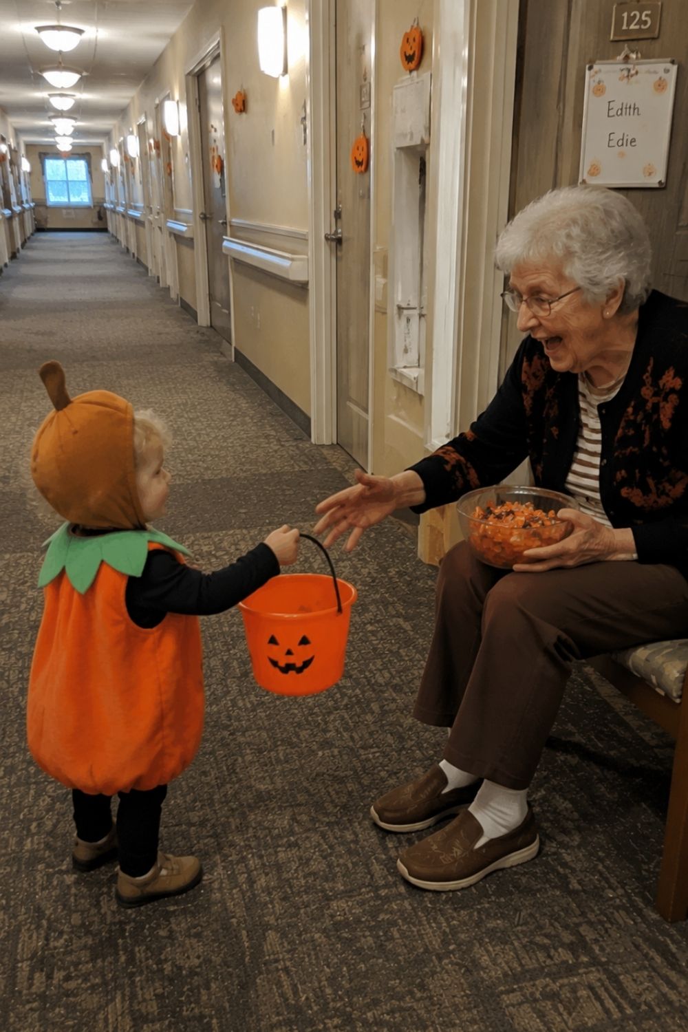 halloween-party-assisted-living-grandkids-trick-or-treat-hallway