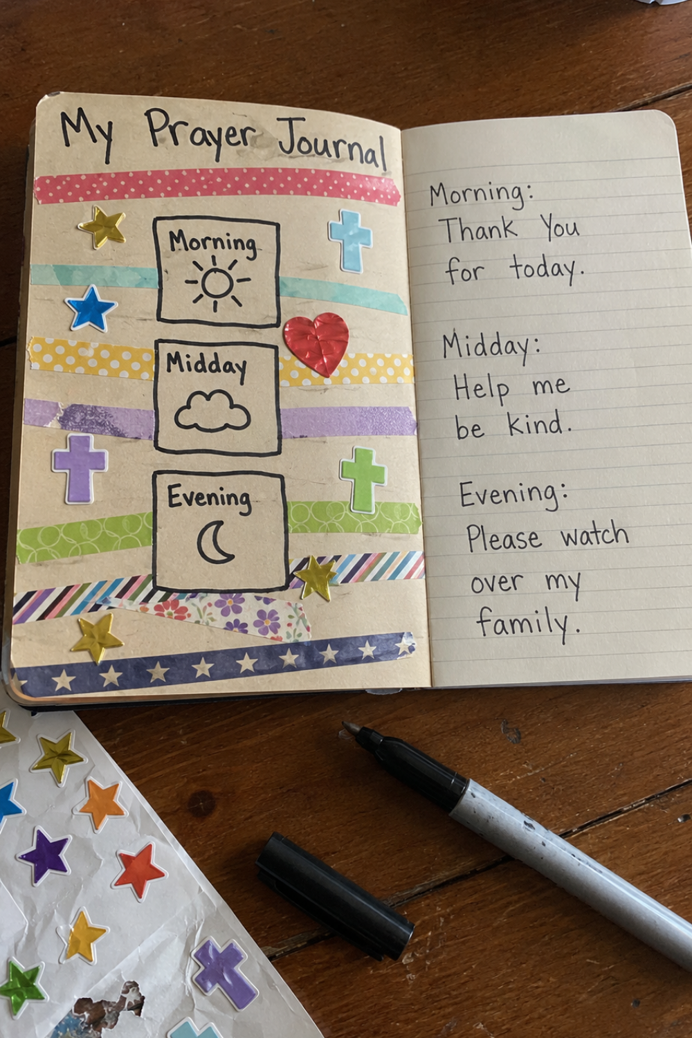 three-times-day-prayer-journal-craft-daniel-lions-den-kids-decorated-notebook-washi-tape