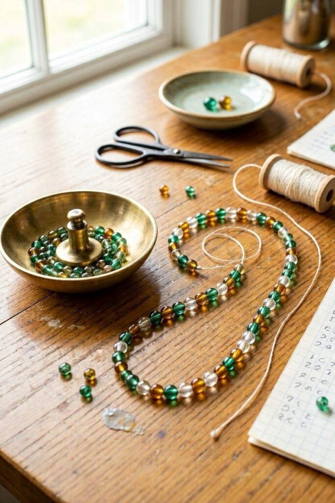 A_bead_spinner_bowl_beside_a_long_necklace_strand_partially.