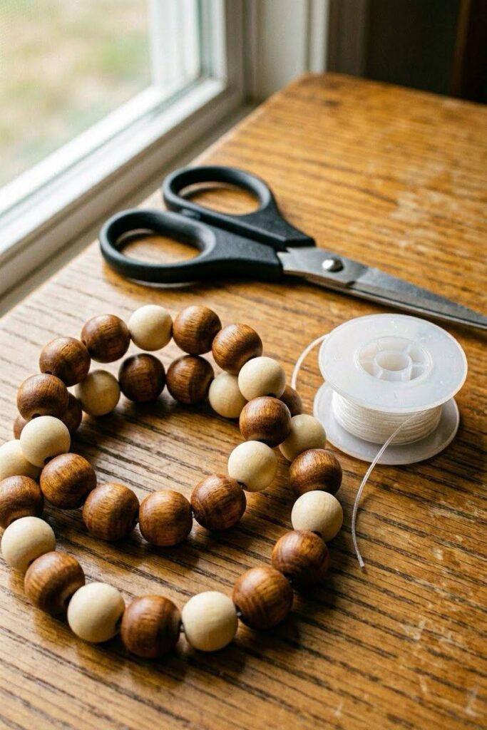 A_finished_elastic_bracelet_strung_with_large_wooden
