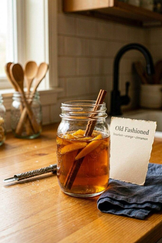 A_mason_jar_filled_with_a_bourbon_base_orange_peel_and_a_cin.