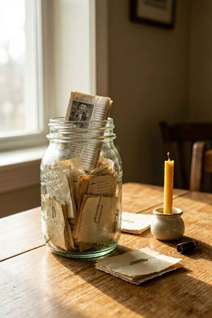 A_mason_jar_filled_with_small_handwritten_notes_