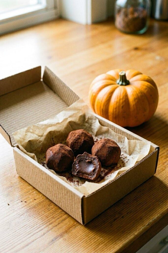 A_small_kraft_box_lined_with_tissue_paper_filled_with_a_few-chocolates- and pumpkin-by-the-side