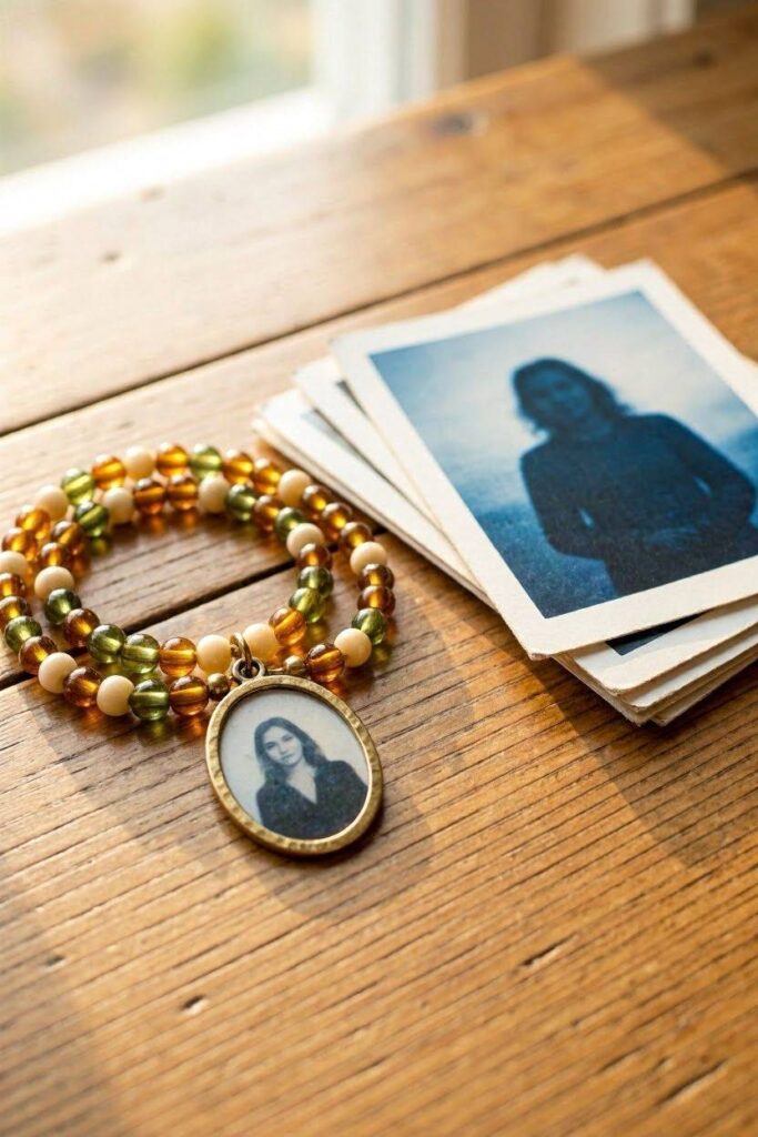 A_small_photo_charm_strung_on_a_beaded_bracelet_coiled_bead-crafts-for-seniors.