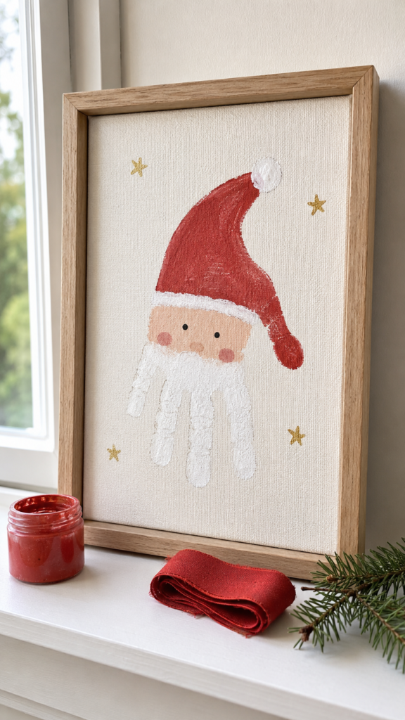 Painted- &- Framed -Canvas- Handprint -Santa