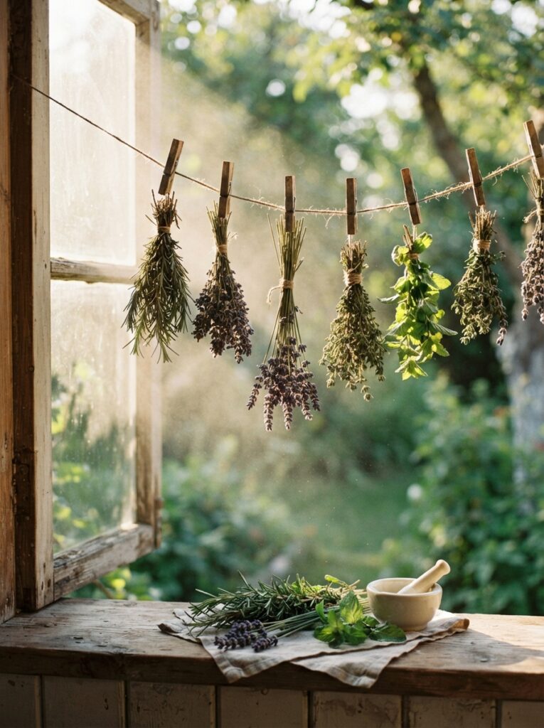 Herb_bundles_drying_in_window