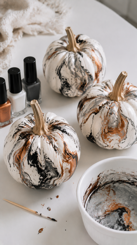 Marbled-Autumn-Pumpkin-Craft-Setup