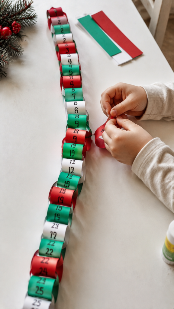 Numbered-Holiday-Paper-Chain-Countdown-Christmas-tree-crafts-for-toddlers.