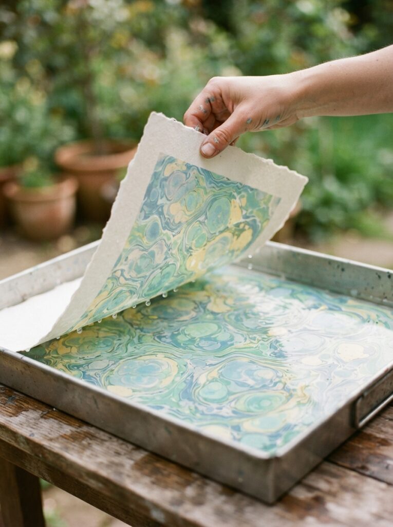Paper_lifting_from_marbled_paint-easy-summer-crafts-for-seniors-with-arthritis