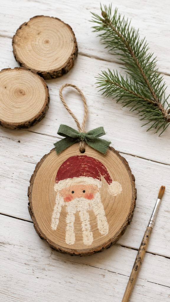 Santa-handprint-wood-slice-ornament-craft