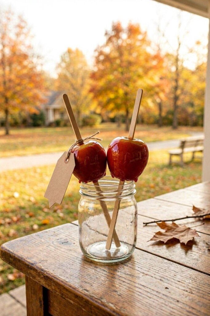 Two_candy_apples_on_wooden_sticks_standing_in_a_small_jar
