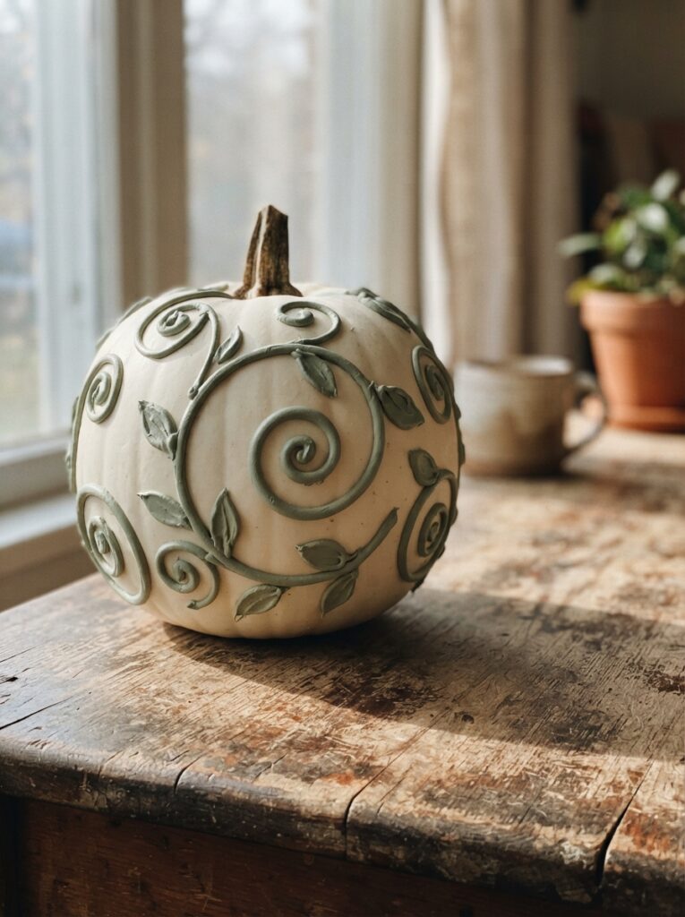 White_pumpkin_sage_green_pattern.