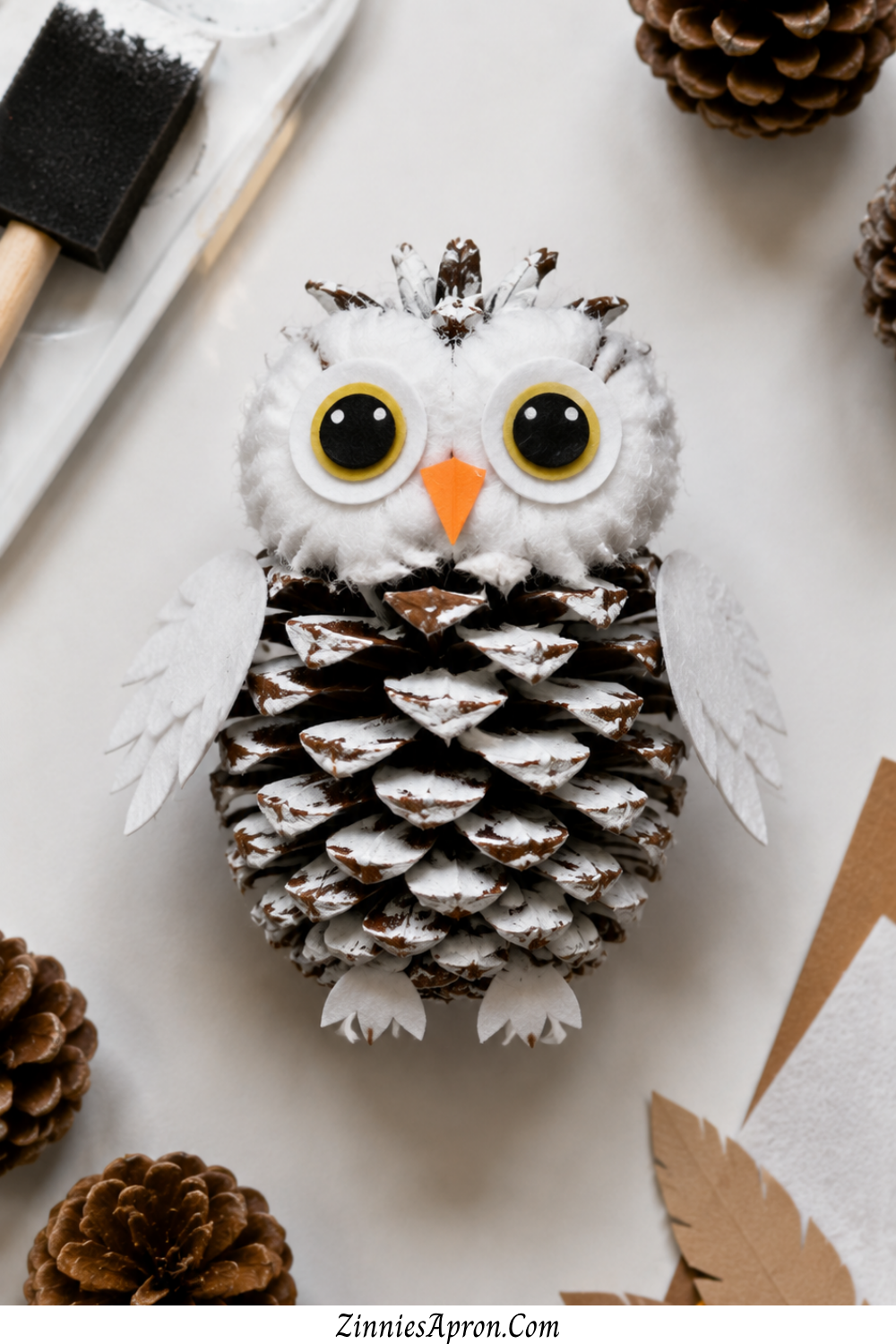 woodland-animal-crafts-for-preschool-pinecone-snowy-owl.