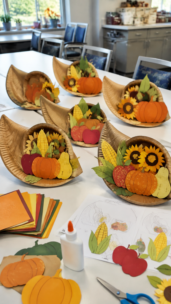 Autumn-Cornucopias-in-the-Craft-Room.-Senior-friendly-paper-harvest-wreath-craft