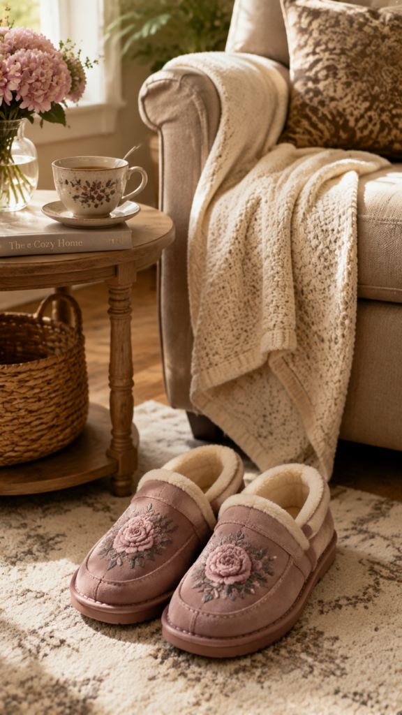 Cozy-Cottage-Corner-with-Floral-Slippers-birthday-gift-ideas-for-women-in-their-80s