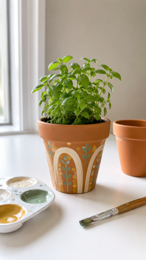 Hand-painted-herb-pot-makeover