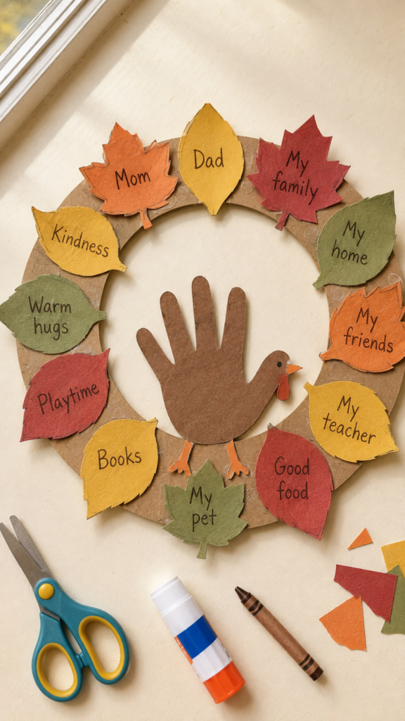 Handmade-Thanksgiving-handprint-turkey-wreath