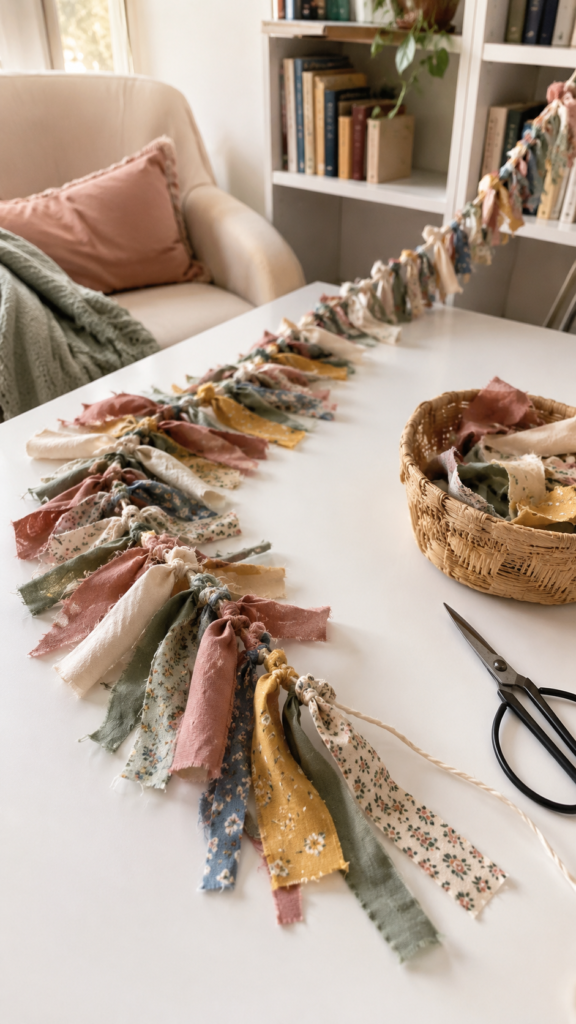 Handmade-fabric-garland-in-a-cozy-nook.
