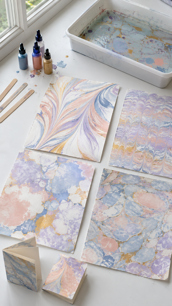Handmade-marbled-paper-sheets-in-soft-colors