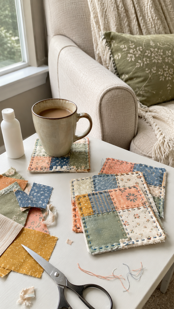 Handmade-no-sew-patchwork-coasters.