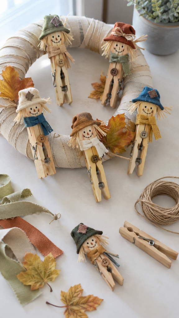 Handmade-scarecrow-clothespin-fall-wreath.