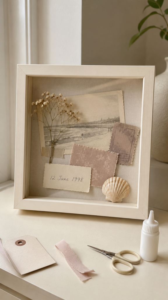 Memory-keepsakes-in-a-sunlit-shadow-box-craft -night -ideas- for -moms