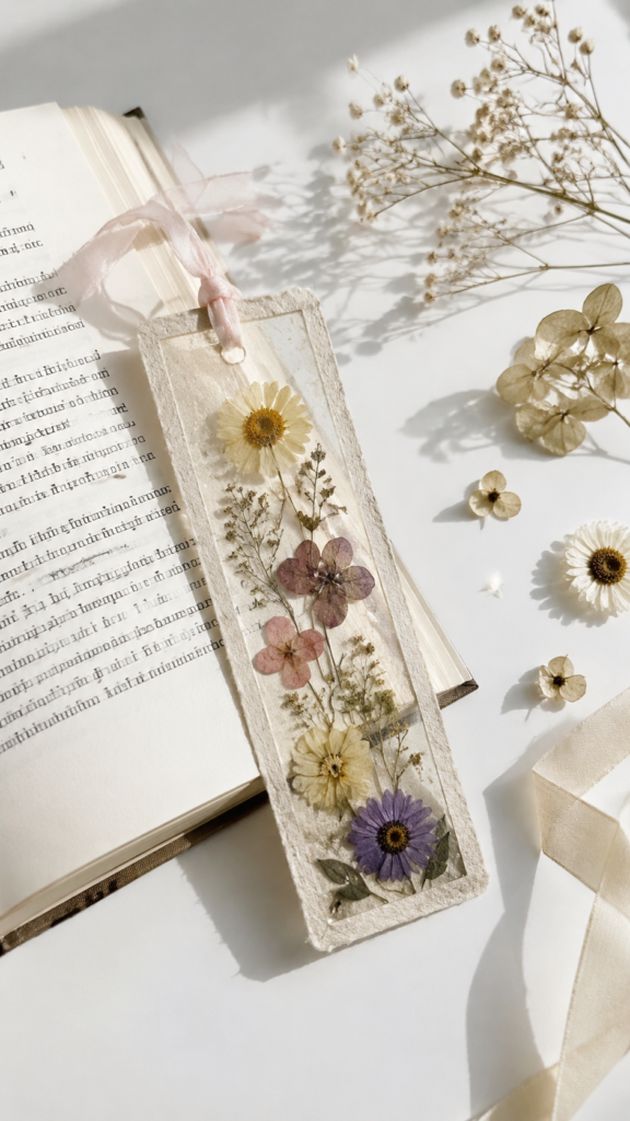 Pressed-Flower-Bookmark-by-an-Open-Book