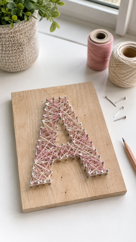 Thread-wrapped-letter-A-on-wood
