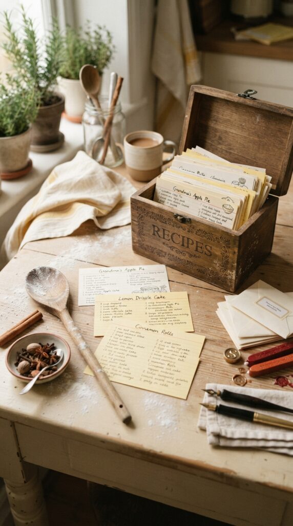 Recipe-cards-and-spices-on-table.