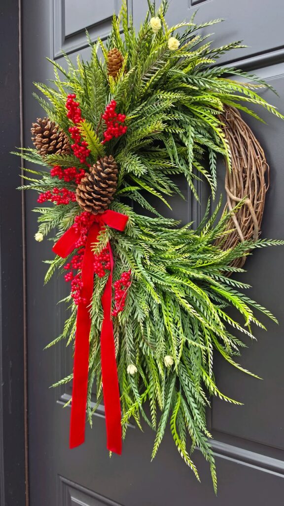 Asymmetrical-Evergreen-Wreath-With-a-Simple-Ribbon