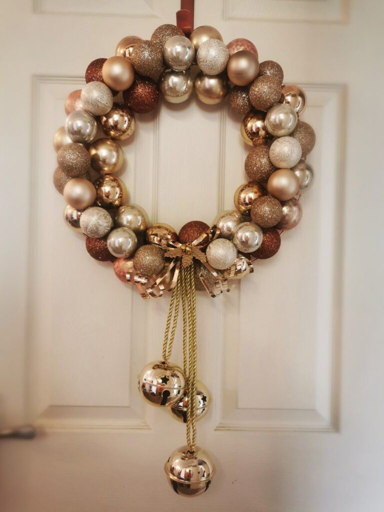 Champagne-Bauble-Wreath-Made-From-Leftover-Ornaments