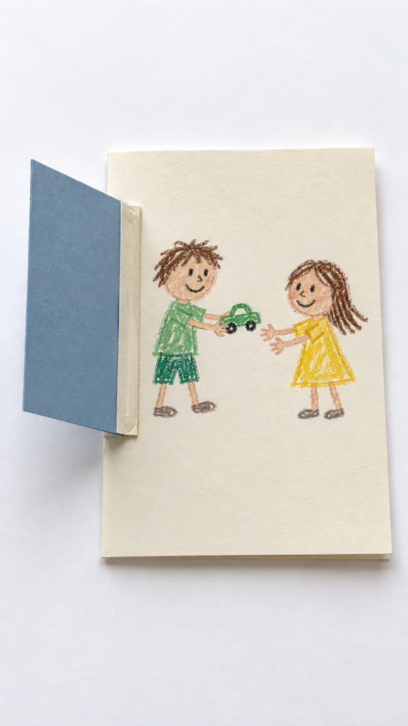 Child-made-kindness-card-with-lifted-blue-flap.