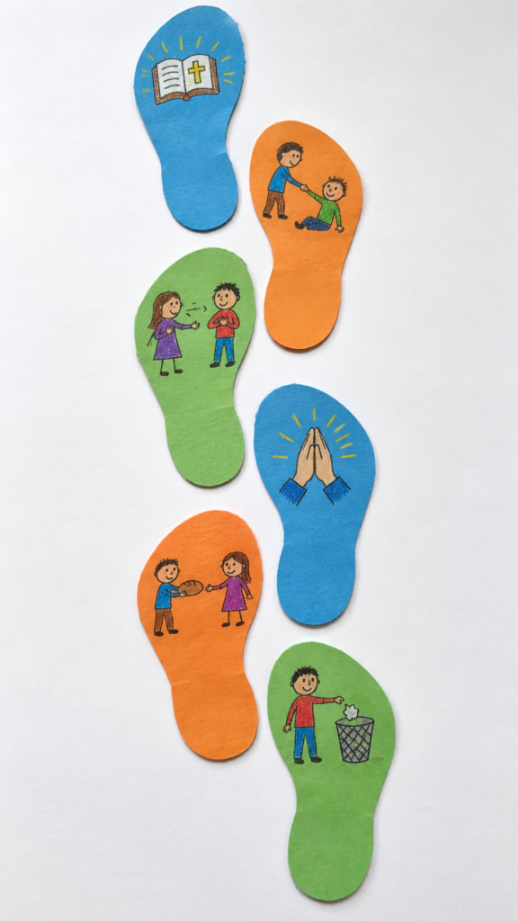 Colorful-paper-footprints-of-kindness.